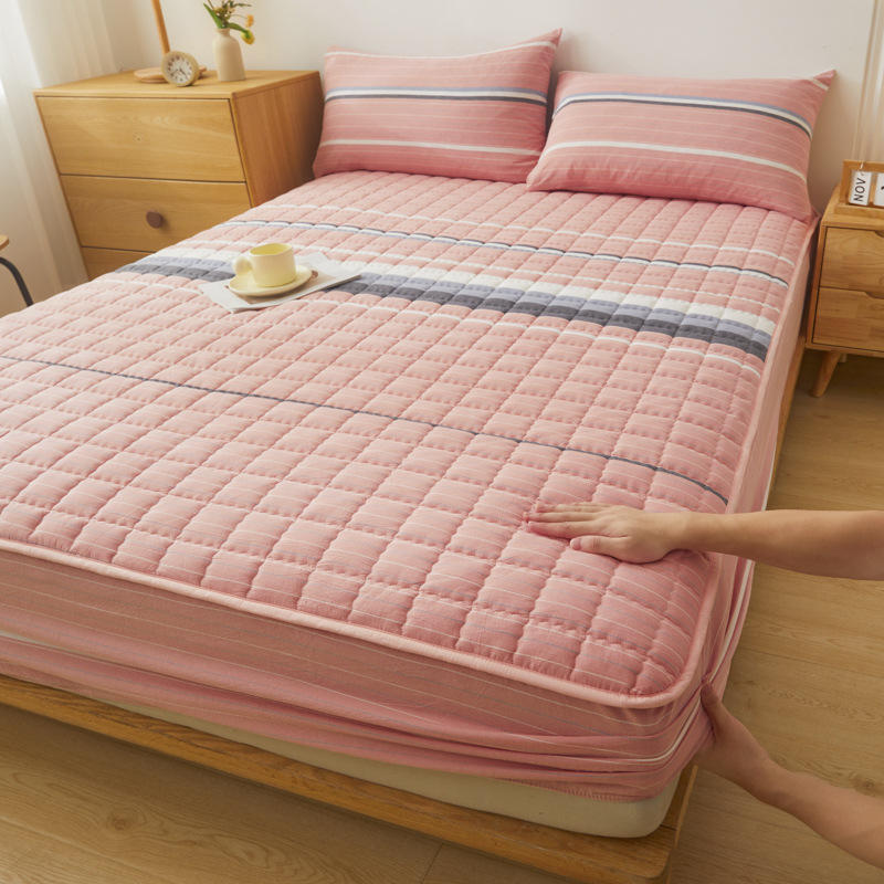 2025 nueva clase A de algodón teñido en hilo de algodón lavado funda de cama cubierta protectora de colchón grueso acolchado funda de cama de una sola pieza