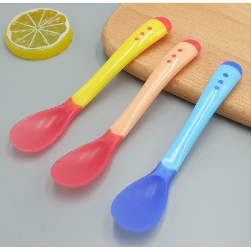 Baby Temperature Sensing Spoon Baby Silicone Soft Head Spoon Temperature Measurement Color Changing Spoon Kidsren's Eating Anti-Scalding Food Supplement Spoon