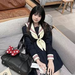 厂家供应JK制服正统基础款黄领三本水手服关西襟学院风套装百褶裙