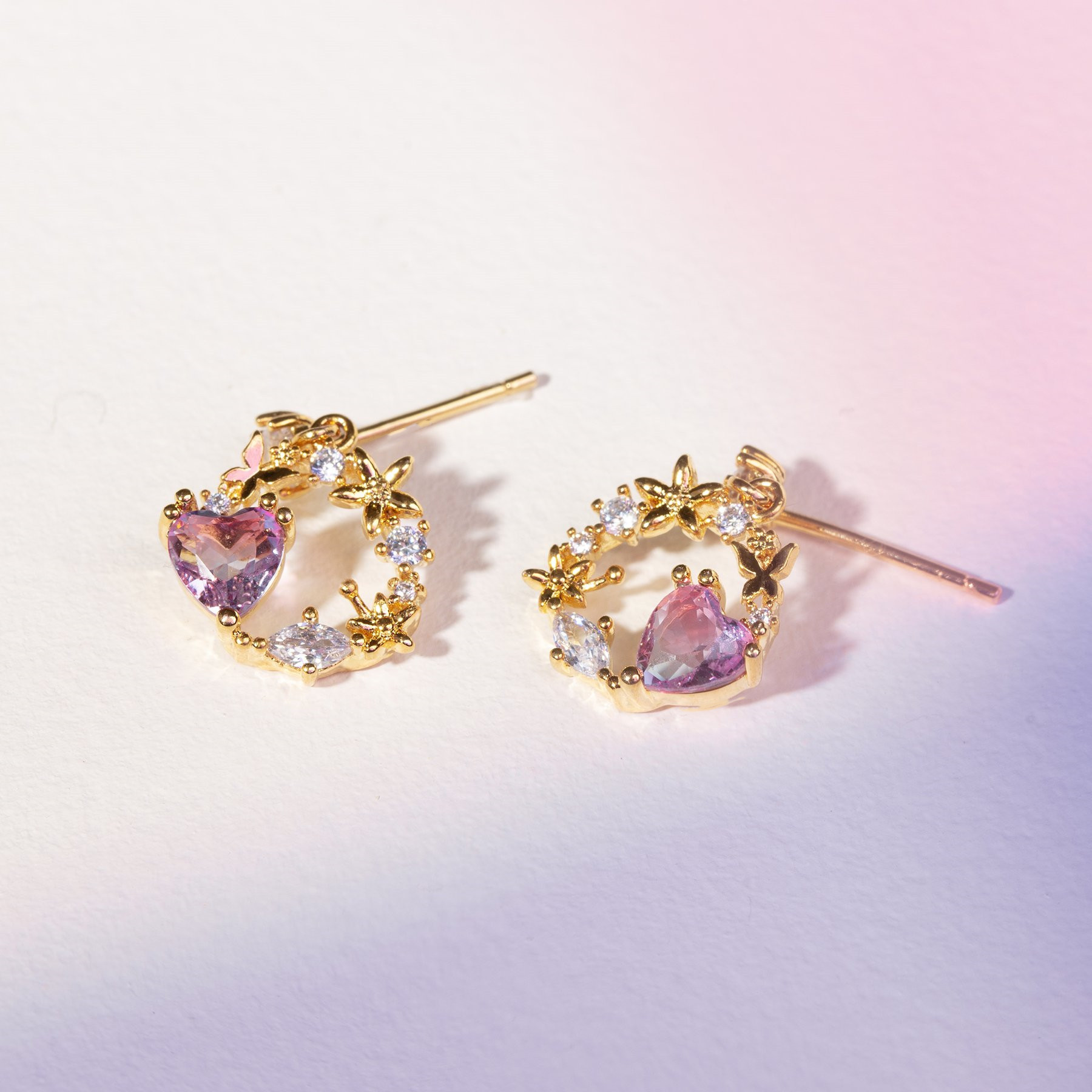 Pink Heart Stud Earring Micro Inlaid Zircon Exquisite Heart-Shaped Ear studs
