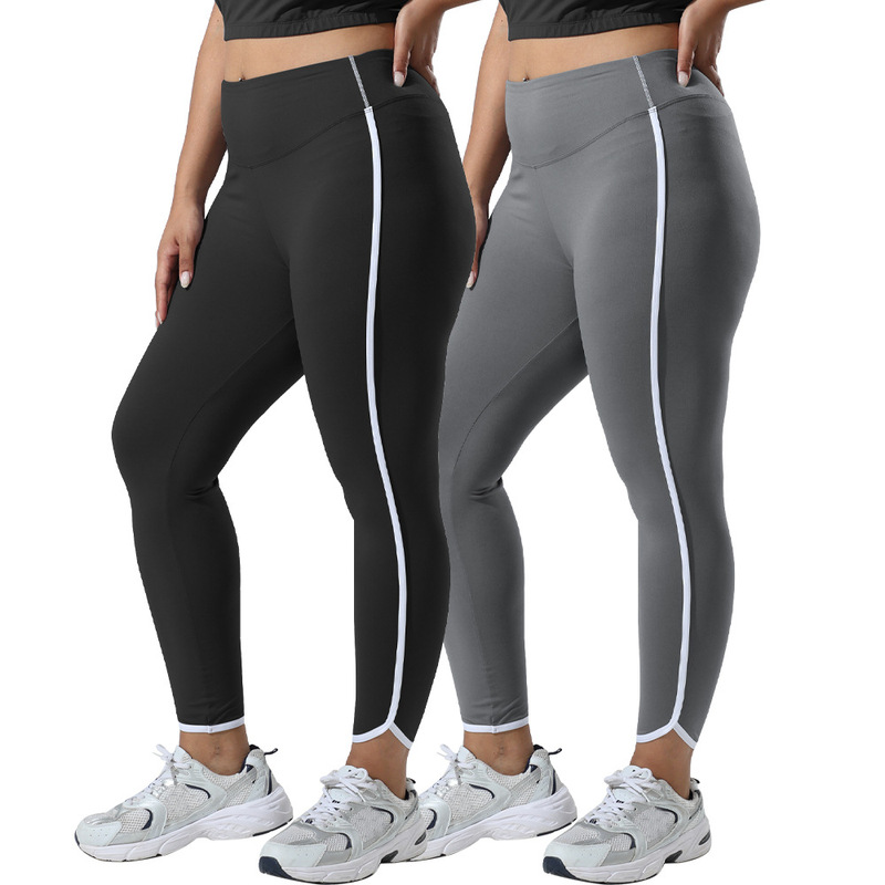 Cross-Border European and American Tight Sports Pants High-Waisted Side White Edge Leggings Gym Outdoor Cycling Running Yoga Pants