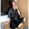 40 silk bathrobe-black-short/MF
