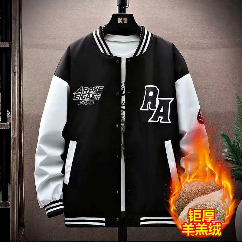 潮牌棒球服男春秋冬季新款拼色ins宽松情侣休闲夹克潮流加绒外套