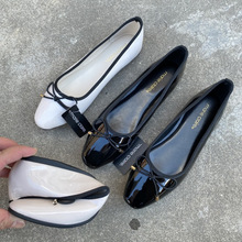 外贸法国时尚潮牌女鞋漆皮软面软底浅口单鞋平跟平蝴蝶结单鞋舒适