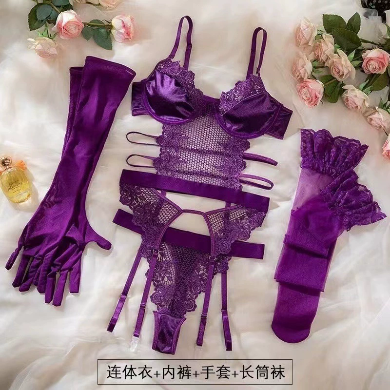 Боди для shapewear кружевной, фиолетовый, универсальный размер, поддержка, с подвязками и утяжкой