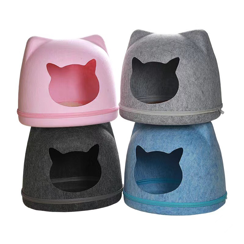 Felt Cat Nest Breathable Summer Cat House Tunnel Cave Zippered Enclosed Toy Wool Ball Cat Tunnel Donut