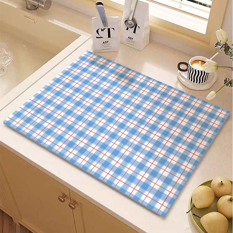 Grid Kitchen Countertop Special Draining Mat, Absorbent Mat, Coffee Machine Bar Counter Tabletop Bowl and Plate Heat Insulation Coaster, Placemat