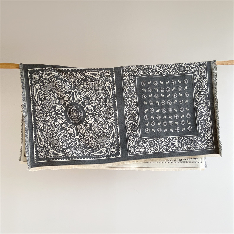 Predimenzionirani kašmirski kvadratni šal u etničkom stilu, ženski debeli šal s resicama, topli šal s cvijetom indijskih oraščića_voghion.com