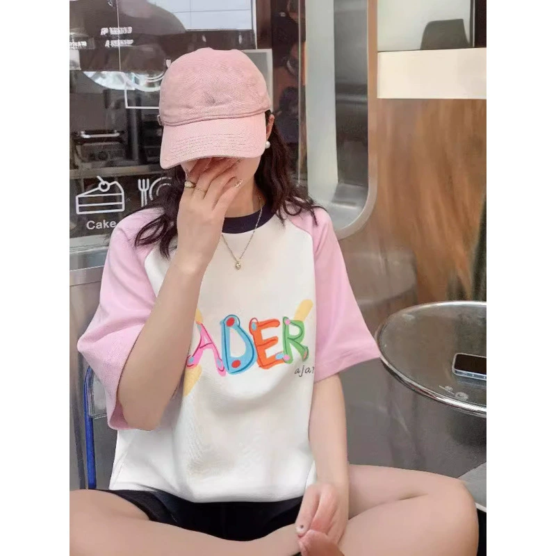 Футболка ADER с короткими рукавами реглан, универсальный женский стиль, корейский стиль, летняя новая свободная повседневная хлопковая милая крутая футболка с круглым вырезом и половиной рукава