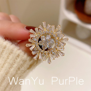 Korean style high-end zircon snowflake anti-exposure pin buckle elegant all-match elegant fixed neckline shirt brooch collar flower