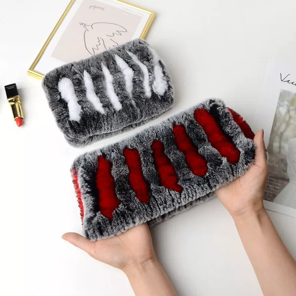 Real Rex Rabbit Fur Knitted Neck Warmer, Elastic Pullover Neck Gaiter, Rex Rabbit Fur Neck Warmer for Women, Winter Fur Scarf Set