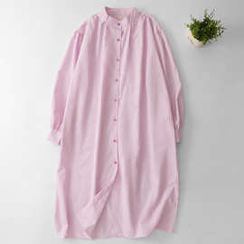 粉色条纹衬衫裙女春秋2026新款韩系宽松复古遮肉减龄百搭长裙