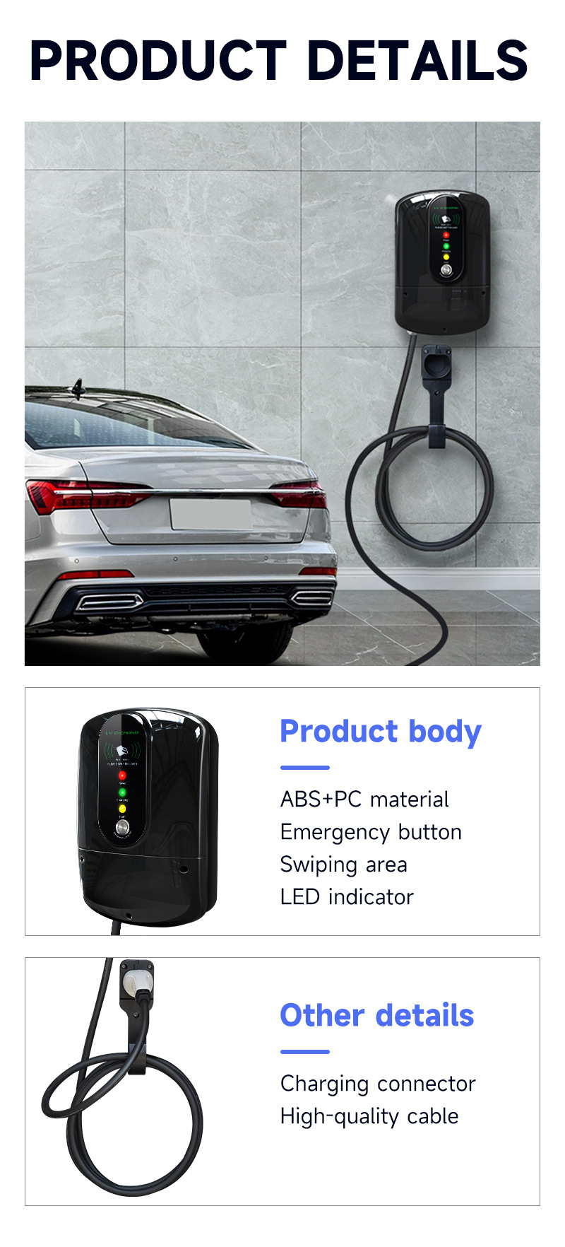 European Standard Shared New Energy Ac Charging Station for Parking Lots, Home Use Charging Station, 7Kw Outdoor Waterproof