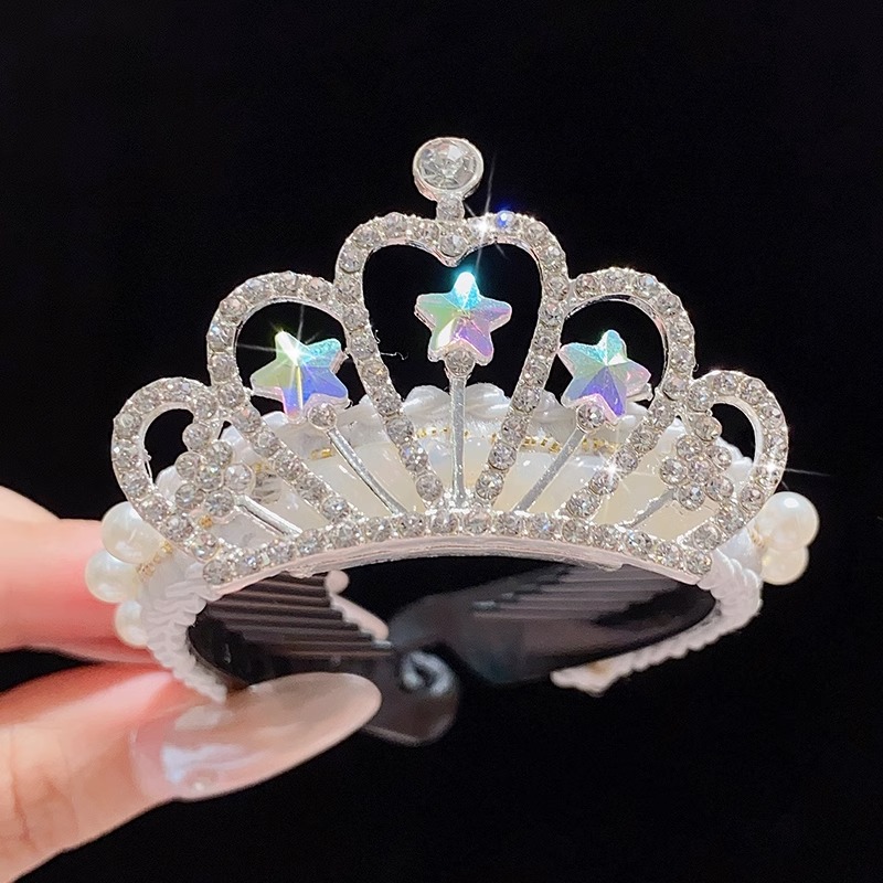 Princesa pequeño tocado de corona rendimiento infantil corona de alta gama hebilla de pelo de bola de alta gama artefacto para el cabello accesorios para el cabello para niñas