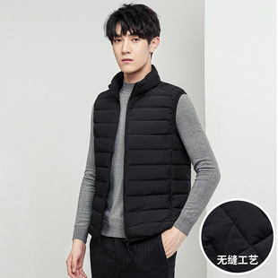 90 Velvet Seamless Lightweight Down Vest Men's Winter Warm Jacket White Duck Down Vest with Vertical Collar Vest Sleeveless Waistcoat