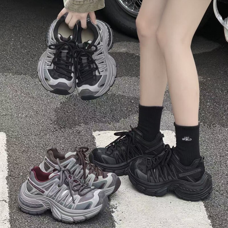 厚底真皮老爹鞋女2025秋季复古百搭皮网拼接透气休闲运动鞋登山鞋|undefined