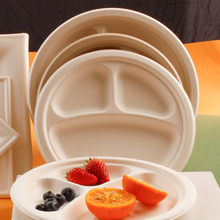 一次性盘子纸盘餐饮食品级三格纸浆菜盘可降解家用烧烤餐具餐盘