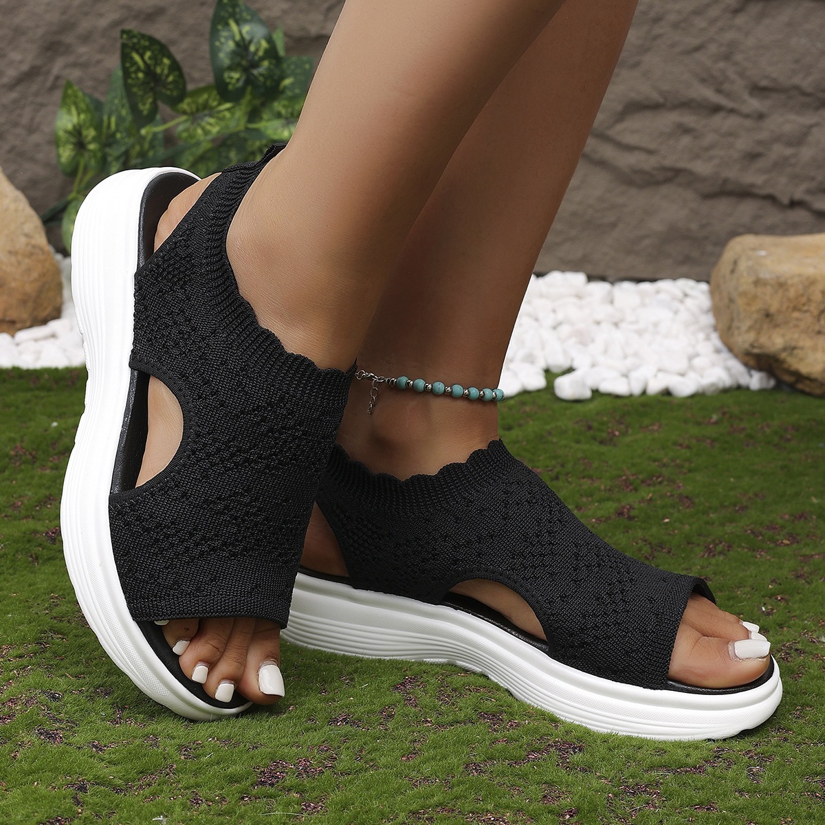 Sandalias de Cuña Tejidas para Mujer Talla Grande de Tela y Caucho con Suela Gruesa para Verano image 5