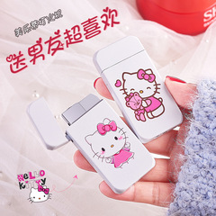 White Cartoon Meltite Windproof Inflatable Metal Red Flame Lighter KT Cat Gift Lighter