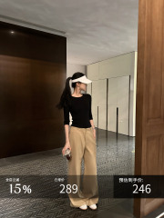 5werkwen 雅痞老钱|拉夫美学 极简复古卡其裤休闲裤宽松直筒裤女