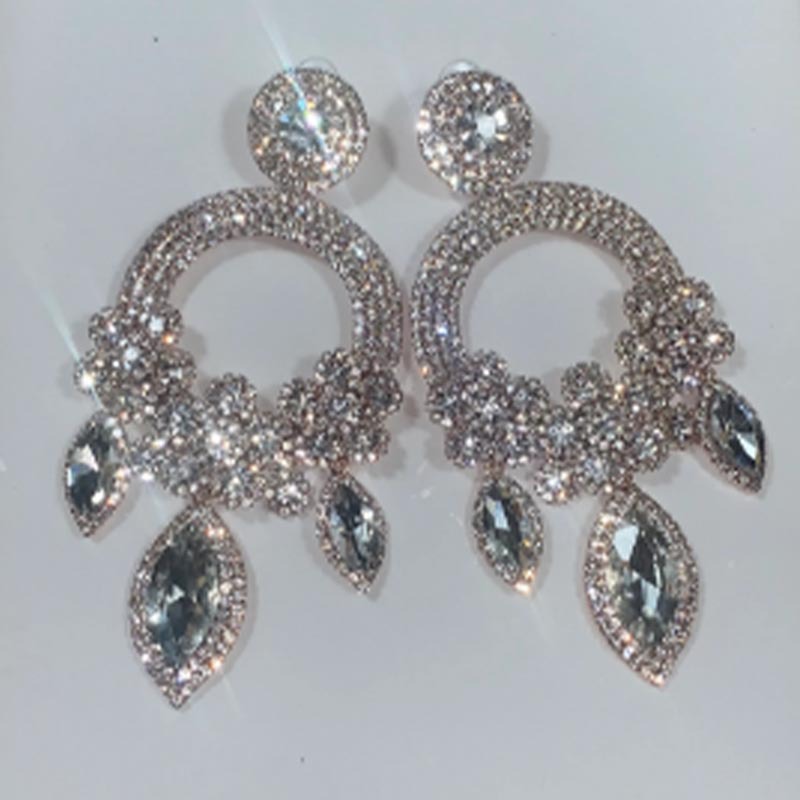Ethnic Style Oval Water Droplets Rhinestone Drop Earrings Crystal Earrings 1 Pair