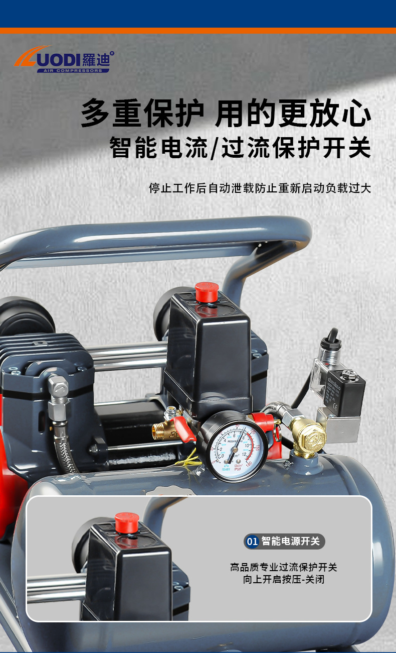 Air Compressor, Quiet, Oil-Free, Large Industrial Model for Automotive Maintenance, Woodworking, and Painting, 220V Export Air Compressor Pump