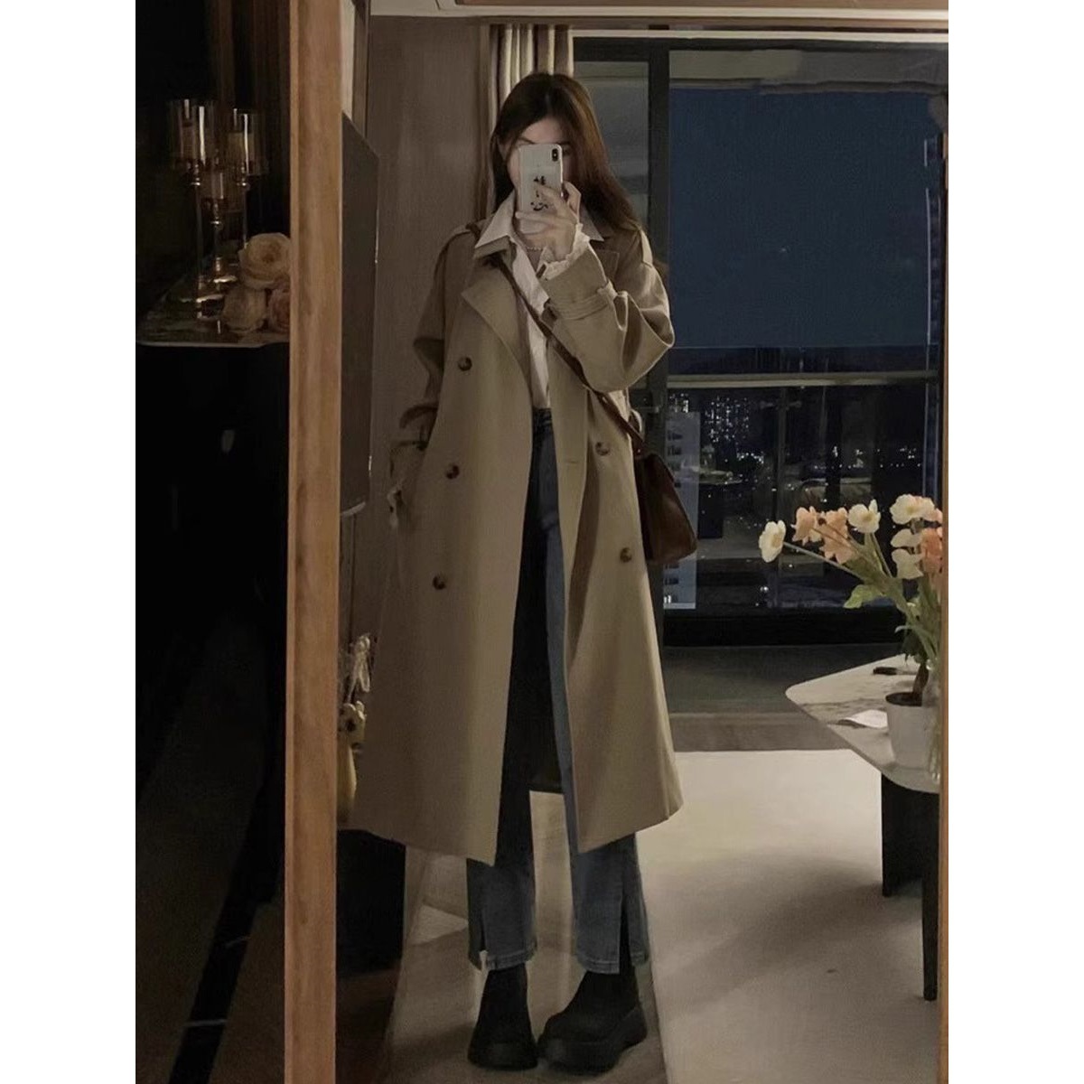 Windbreaker Women's 2025 Autum New Korean Style Small Mid-Length Outwear Elegant British Style High-End Jacket