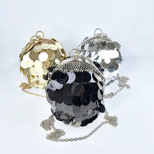 小众独特设计立体圆球形包包女金属手工制作亮片宴会手环圆形包包