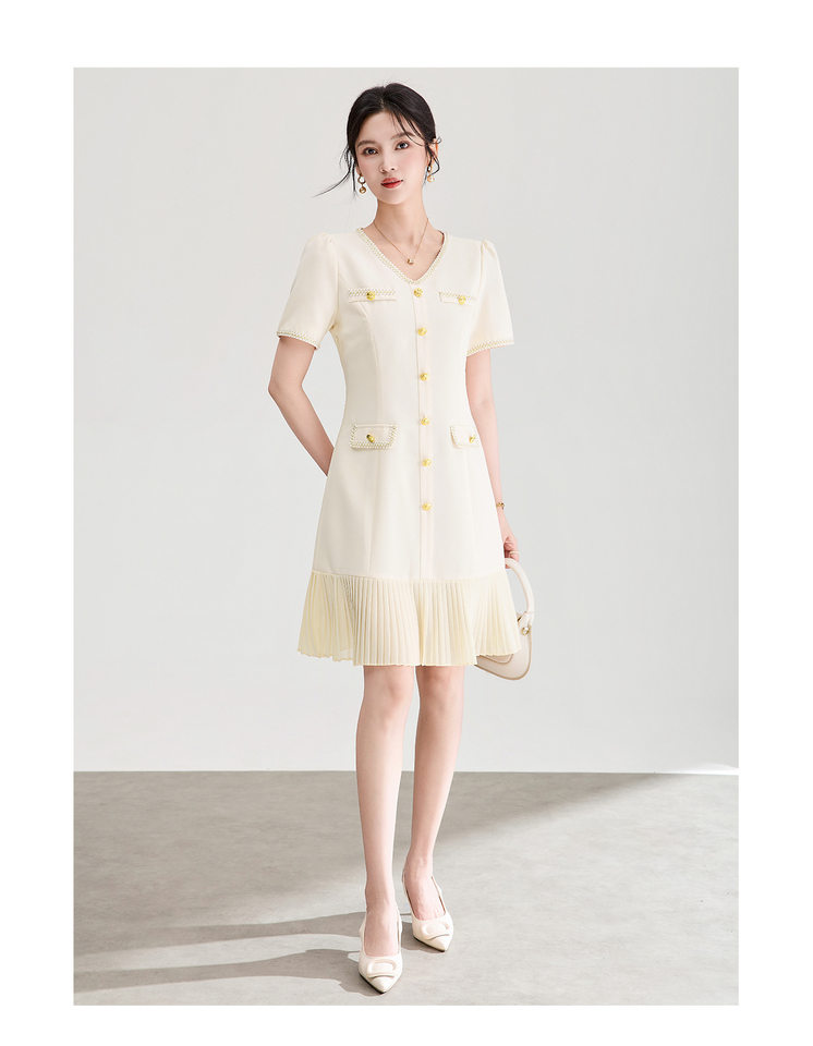 Đầm nữ cổ tròn tay ngắn thắt eo phong cách Chanel — màu đen chi tiết 12