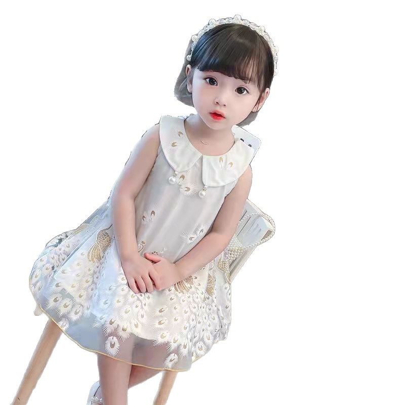 女の子ドレスサマードレス 2025 新しい子供の孔雀インターネットセレブスタイルプリンセスドレス少女ベビーガールドレス|undefined
