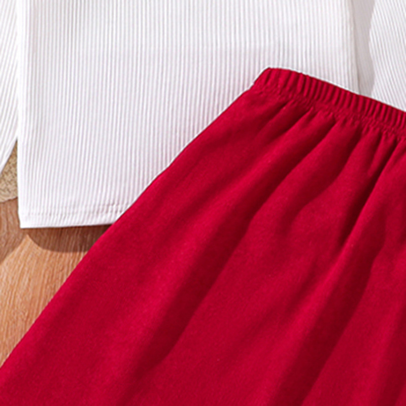 Completo moda bambina, gonna a mezza manica con fiocco grande, top a maniche lunghe, novità autunno e inverno, abbigliamento per bambini di medie dimensioni_voghion.com