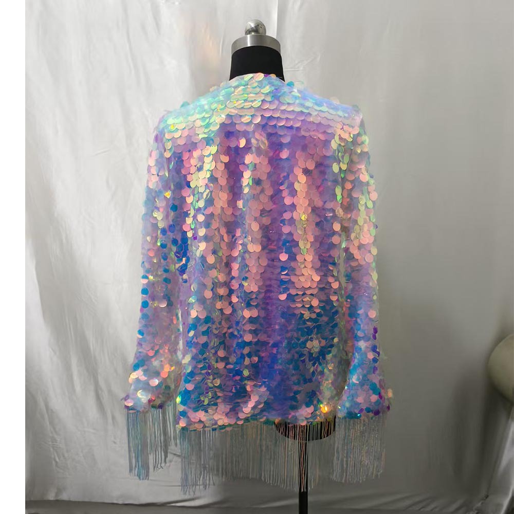Chaqueta Corta de Punto con Lentejuelas y Flecos de Poliéster para Vacaciones image 4