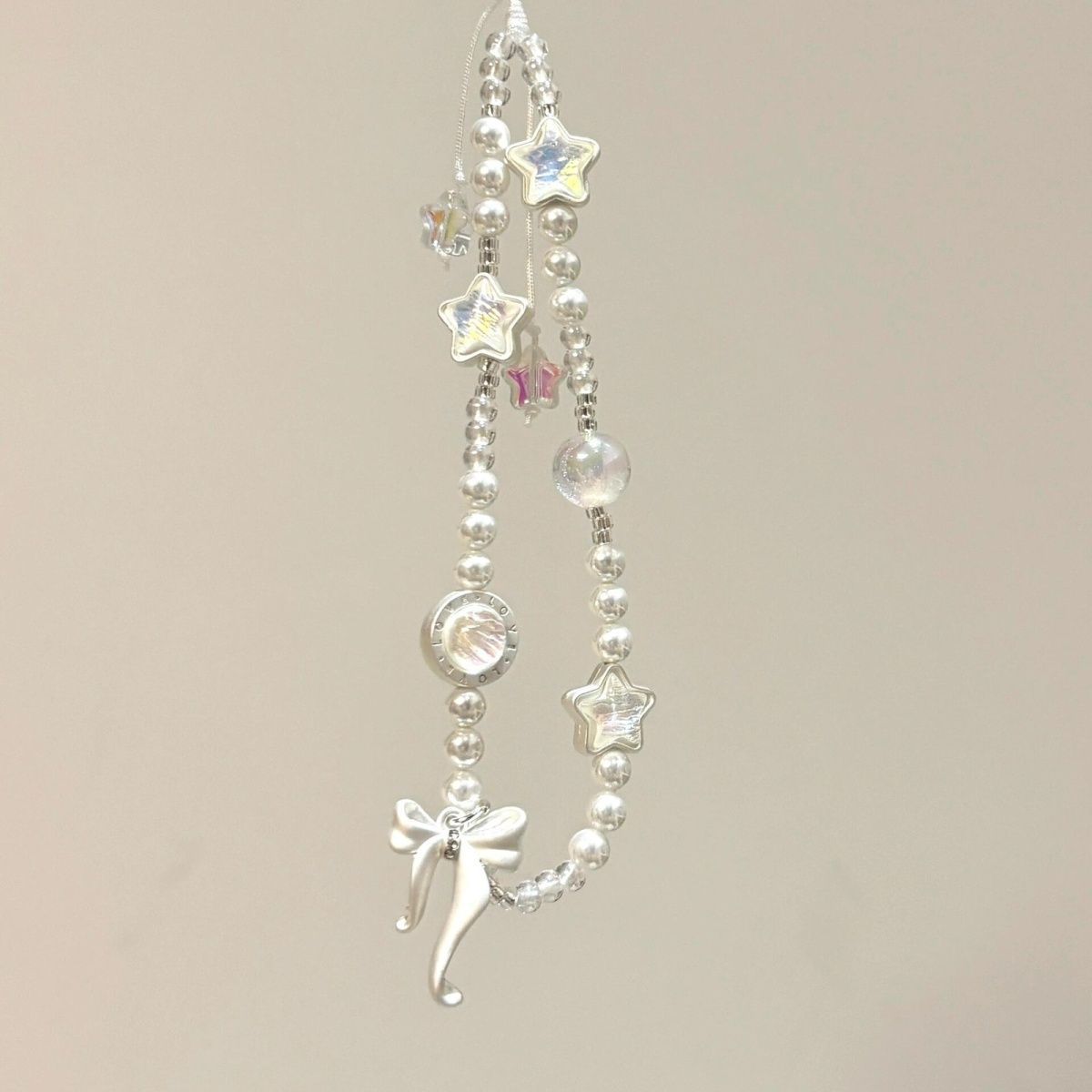 Pearl Meteor Bow Pendant Phone Case Lanyard CCD Camera Charm Guben Creative Charm DIY Handmade Beads