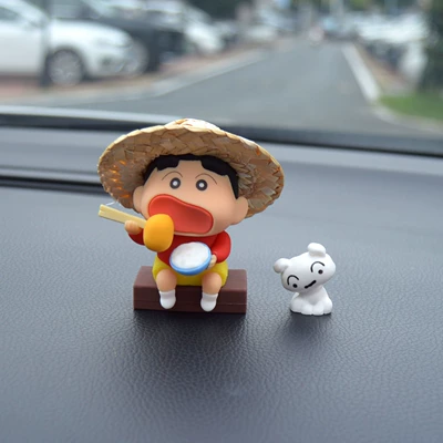 Car ornaments a stress-relieving and decorative item for - straw-hat-shin-chan-head-tilting-shiro-with-traceless-adhesive
