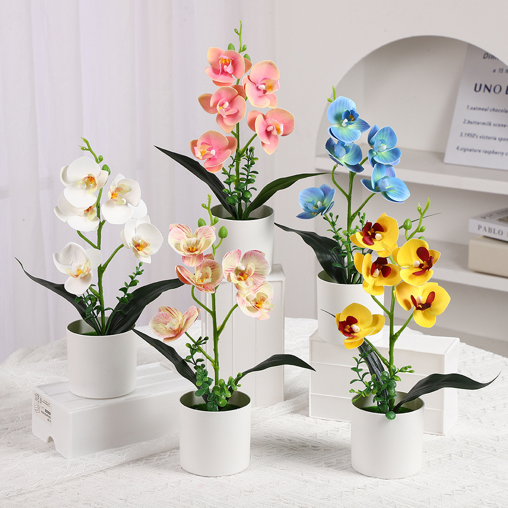Simulación Phalaenopsis Adornos de escritorio Decoración de plástico para el hogar Accesorios de disparo de flores falsas Simulación de flores en macetas Adornos de oficina image 2