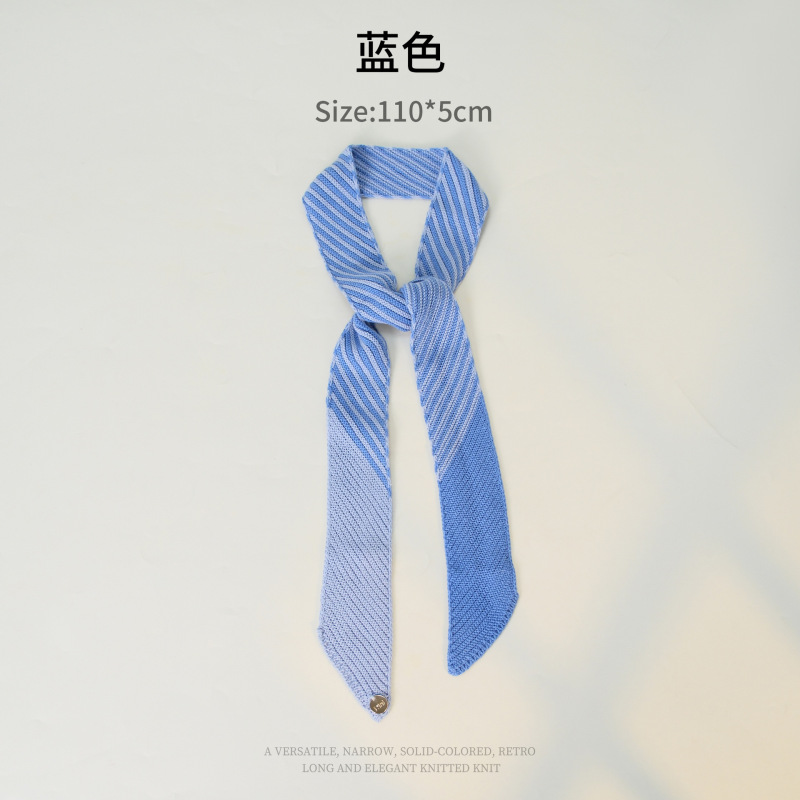 小众设计感针织领带巾女秋冬新款拼色条纹细窄长条小围巾时尚外搭|undefined