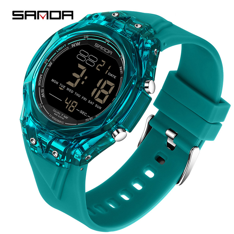 Reloj electrónico SANDA esfera transparente nocturna impermeable reloj multifuncional segmentación reloj de pulsera
