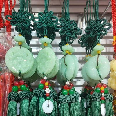 Yaşıl Jade Ping An Tokası, Pixiu Budda Avtomobil Asqısı, Fırça, Çin Düyünü, Avtomobil Fu Bəzək Ləvazimatları