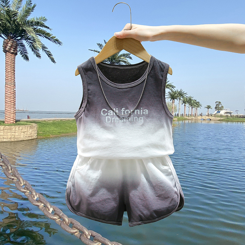 7827 Traje de chaleco de teñido anudado de verano para niños, ropa de verano sin mangas para niños, moda para bebés, fresco y guapo
