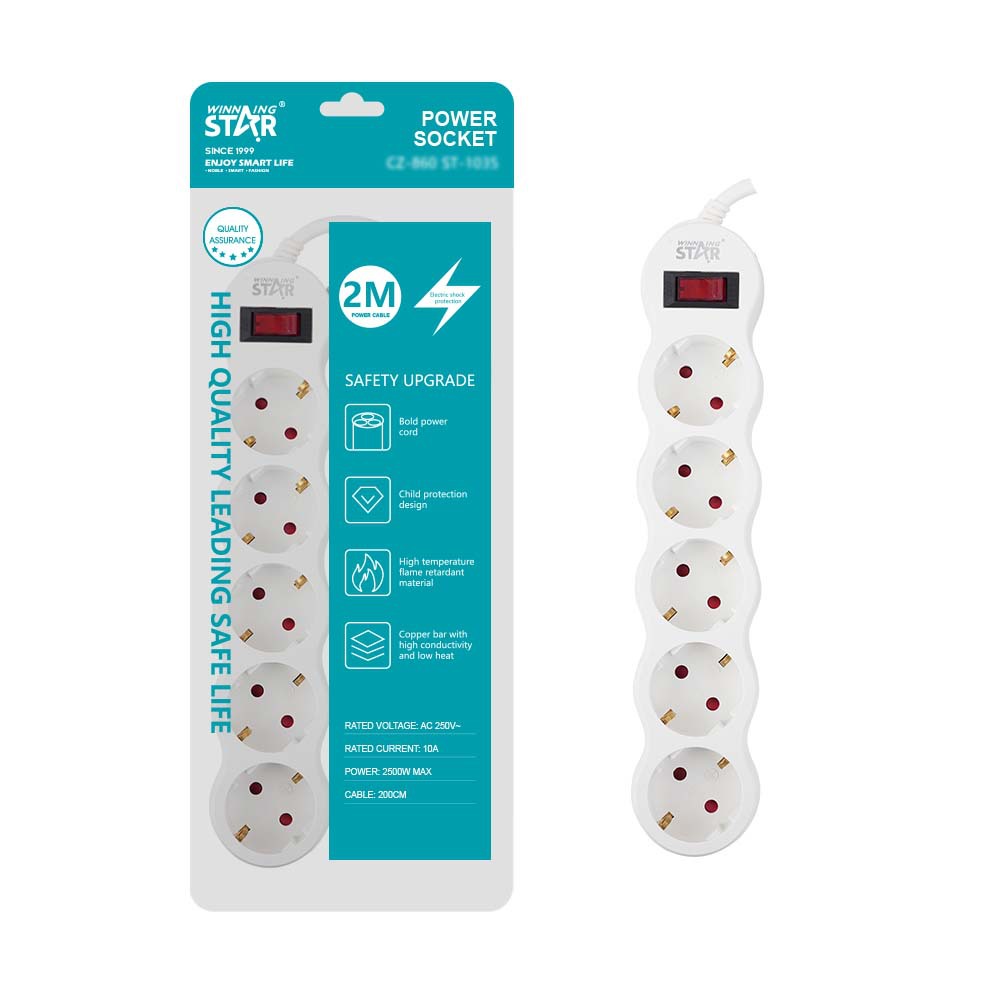 Winning Star 跨境专供法式烟斗插多孔5位家用插排多功能通用插座