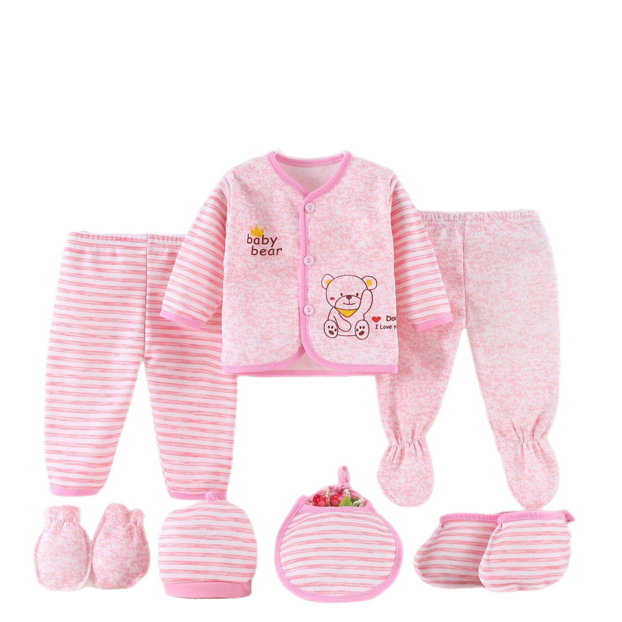 Comercio exterior suministro Anyang otoño y invierno bebés con ropa interior cálida de terciopelo recién nacido seda de leche set de siete piezas
