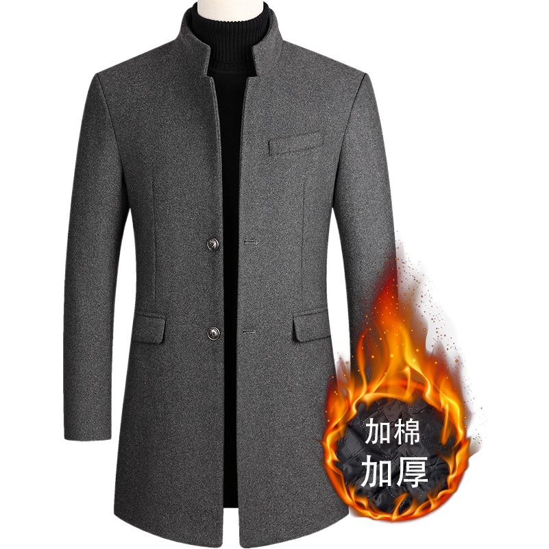 Abrigo de lana para hombre de otoño e invierno 2025, cortavientos de longitud media con acolchado de algodón, chaqueta gruesa para hombre.