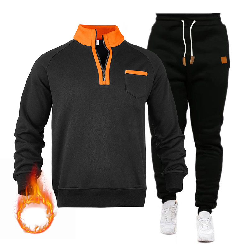 Herbst und Winter Herren Sportswear Anzug Stehkragen Pullover Half Zip Fleece Hoodie_voghion.com