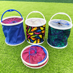 Live fish bucket with rope net cover, fish protection bucket, foldable thickened ABS bucket, round fishing bucket, portable small bucket