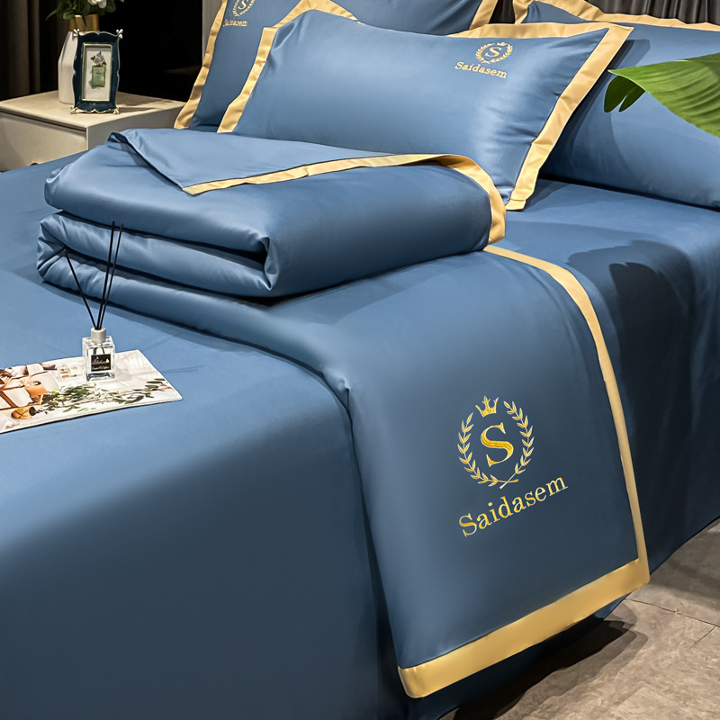 纯棉刺绣夏被四件套可水洗真丝夏凉被简约纯色空调被礼品夏被批发|ms