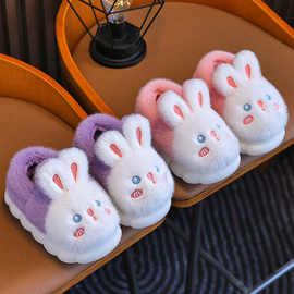 厚底外穿棉拖鞋女童秋冬季新款室内家居可爱兔子毛绒保暖包跟棉鞋