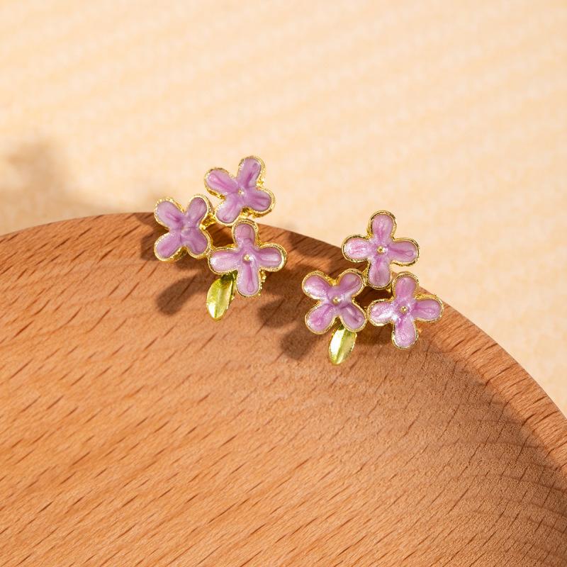 銀針森系の甘いピンクの花のピアスの小衆のデザインの高級感のイヤリングの清新なフランスのリゾート風の耳飾り|undefined