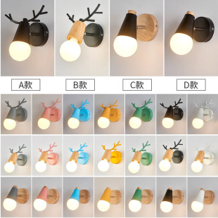 Wholesale Corridor Aisle Macaron Creative Wall Lamp Nordic Simple Children's Room Bedroom Bedside Antler Wall Lamp Warm