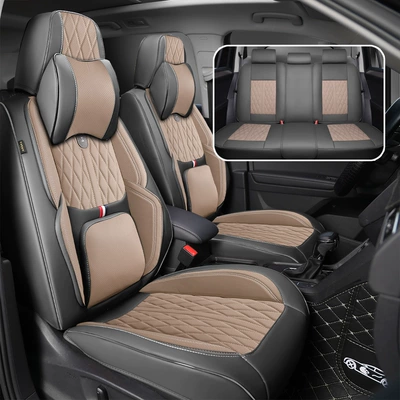 Four Seasons Pad: Cushion, All-Season Full-Coverage Nappa Leather - khaki-color-universal-headrest-for-five-seats