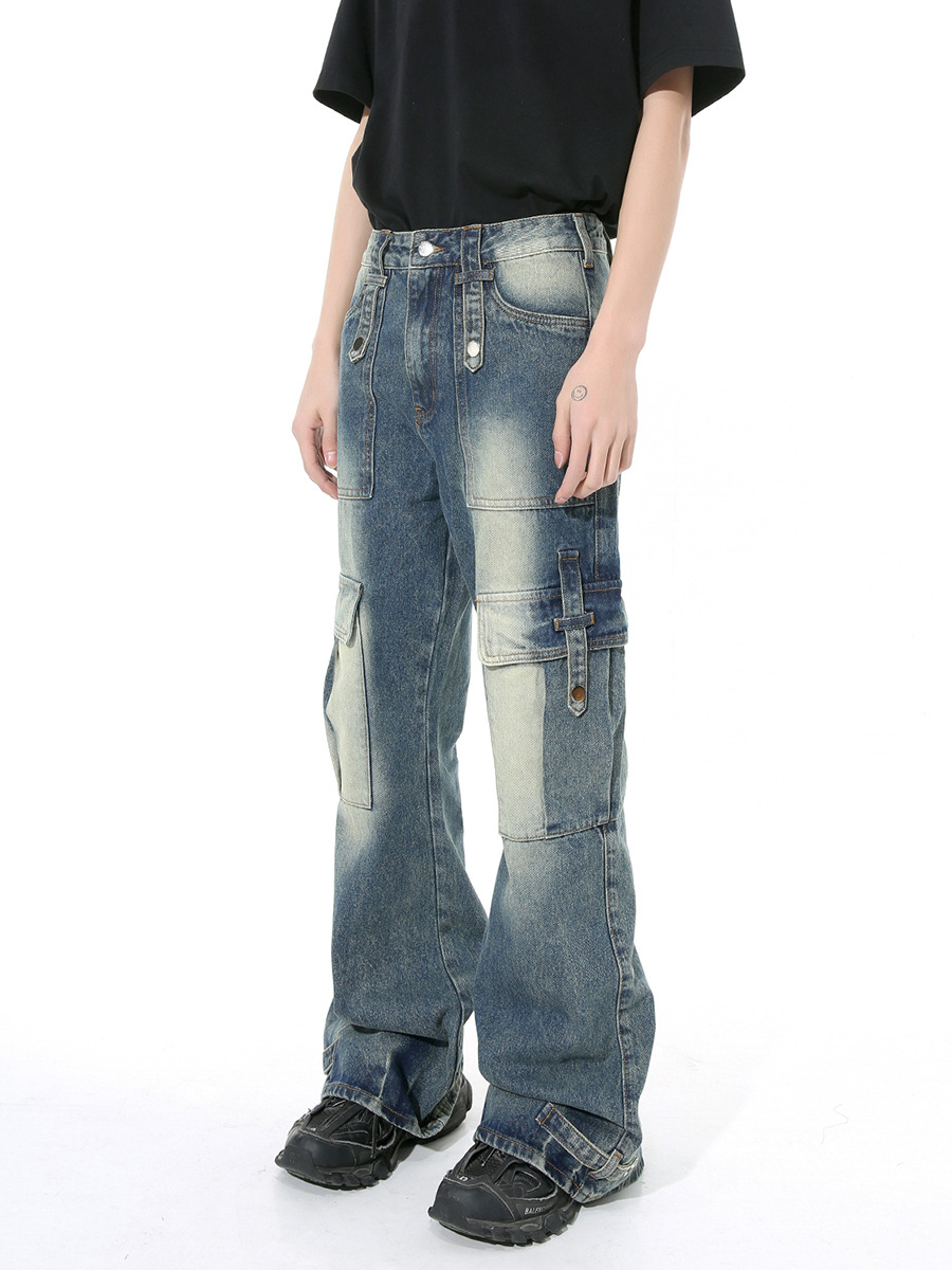 MTLClothes ropa de Hombre | 2024 primavera nueva moda hermosa High Street angustiado diseño Multi-Bolsillo jeans rectos